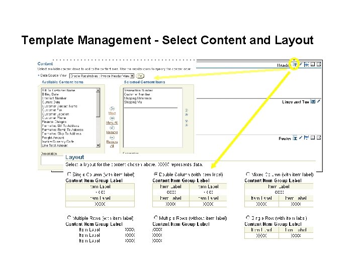 Template Management - Select Content and Layout 