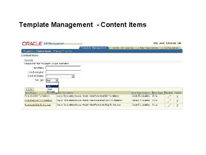 Template Management - Content Items 