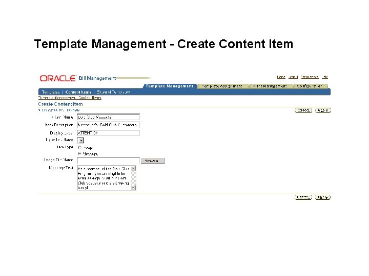 Template Management - Create Content Item 