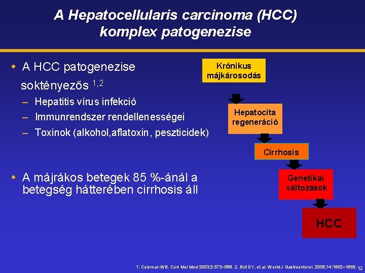 A Hepatocellularis carcinoma (HCC) komplex patogenezise A HCC patogenezise soktényezős 1, 2 Krónikus májkárosodás