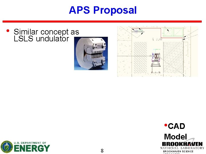 APS Proposal • Similar concept as LSLS undulator • CAD Model 8 BROOKHAVEN SCIENCE