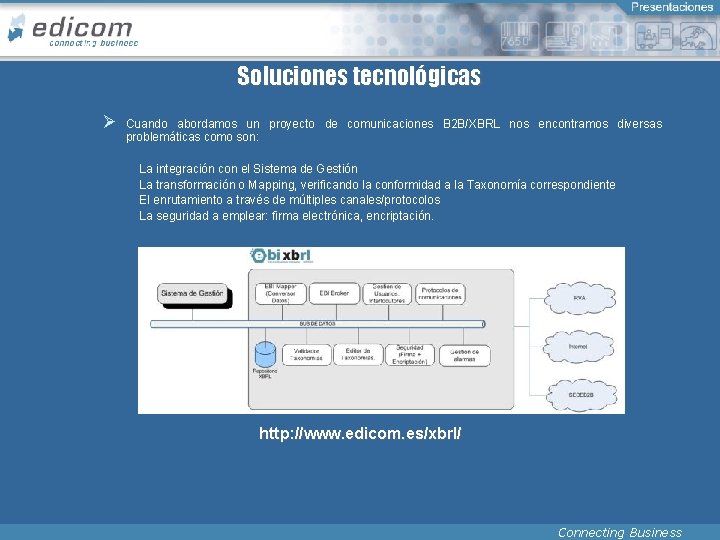 Soluciones tecnológicas Ø Cuando abordamos un proyecto de comunicaciones B 2 B/XBRL nos encontramos