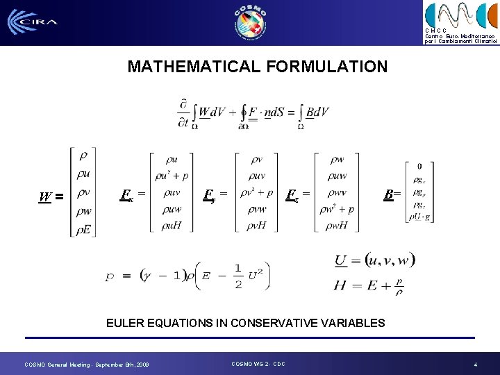 CMCC Centro Euro-Mediterraneo per i Cambiamenti Climatici MATHEMATICAL FORMULATION W= Fx = Fy =