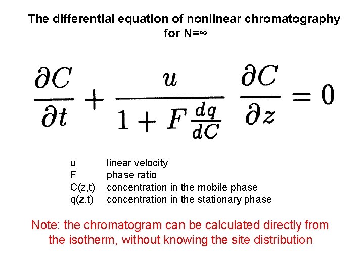 The differential equation of nonlinear chromatography for N=∞ u F C(z, t) q(z, t)