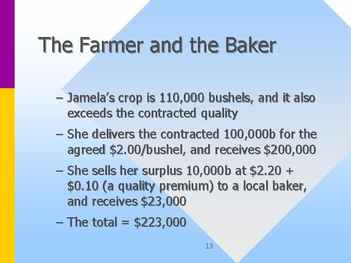 The Farmer and the Baker – Jamela’s crop is 110, 000 bushels, and it