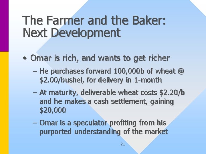 The Farmer and the Baker: Next Development • Omar is rich, and wants to