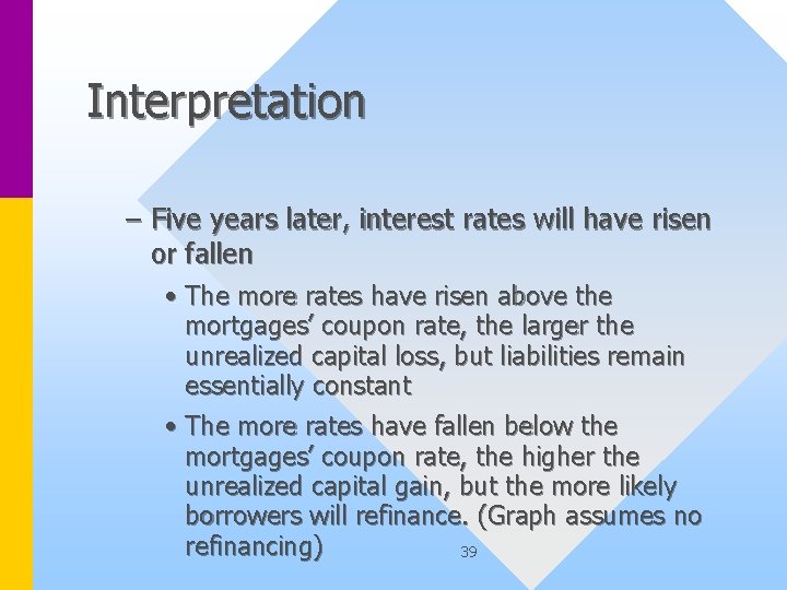 Interpretation – Five years later, interest rates will have risen or fallen • The