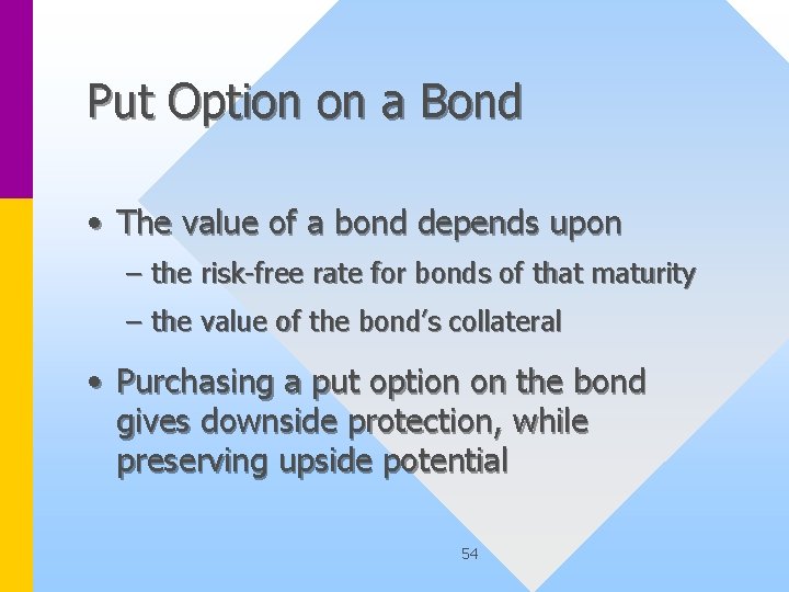 Put Option on a Bond • The value of a bond depends upon –