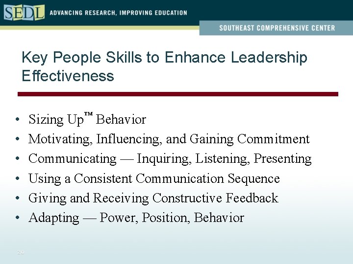 Key People Skills to Enhance Leadership Effectiveness • • • 2. 0 Sizing Up™