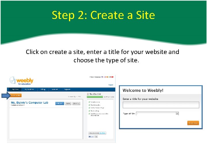 Step 2: Create a Site Click on create a site, enter a title for