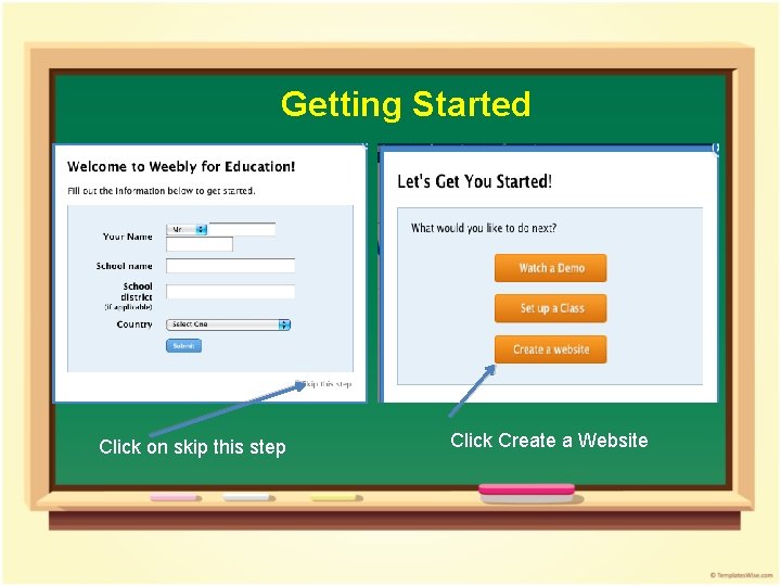 Getting Started Click on skip this step Click Create a Website 