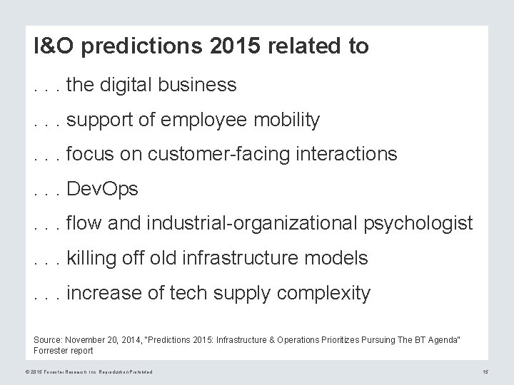 I&O predictions 2015 related to. . . the digital business. . . support of