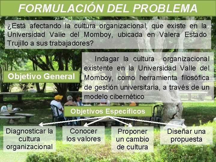 FORMULACIÓN DEL PROBLEMA ¿Está afectando la cultura organizacional, que existe en la Universidad Valle