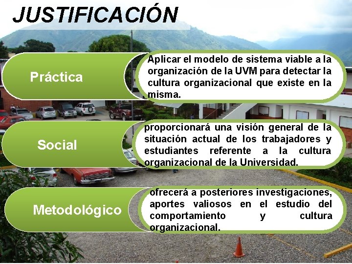 JUSTIFICACIÓN Práctica Aplicar el modelo de sistema viable a la organización de la UVM