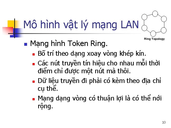 Mô hình vật lý mạng LAN n Mạng hình Token Ring. n n Bố