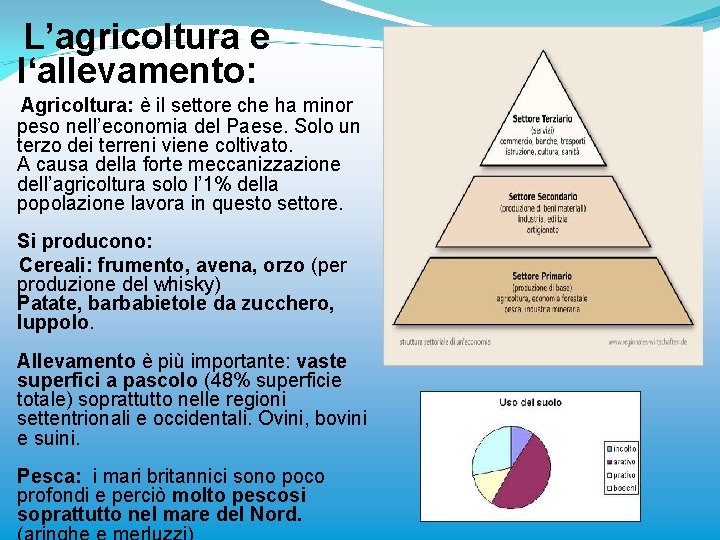L’agricoltura e l‘allevamento: Agricoltura: è il settore che ha minor peso nell’economia del Paese.