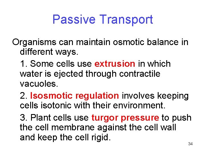 Passive Transport Organisms can maintain osmotic balance in different ways. 1. Some cells use