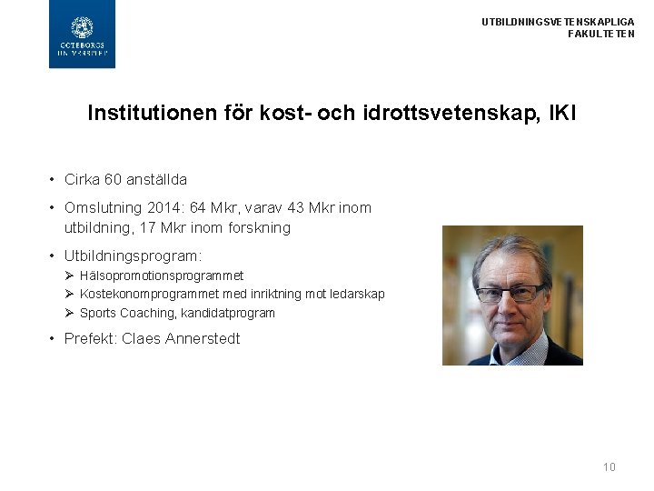  UTBILDNINGSVETENSKAPLIGA FAKULTETEN Institutionen för kost- och idrottsvetenskap, IKI • Cirka 60 anställda •