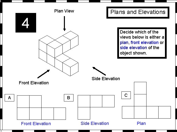 Plan View Plans and Elevations 4 Decide which of the views below is either