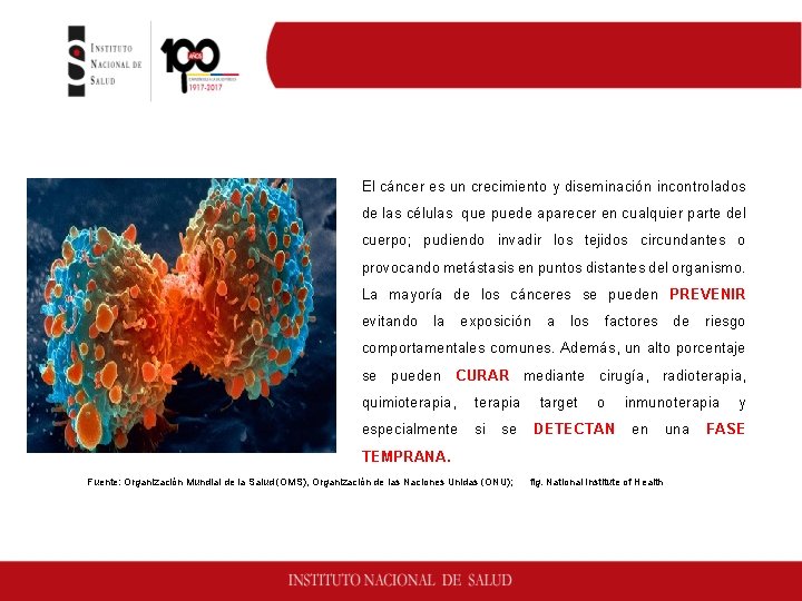 Definición de cáncer El cáncer es un crecimiento y diseminación incontrolados de las células