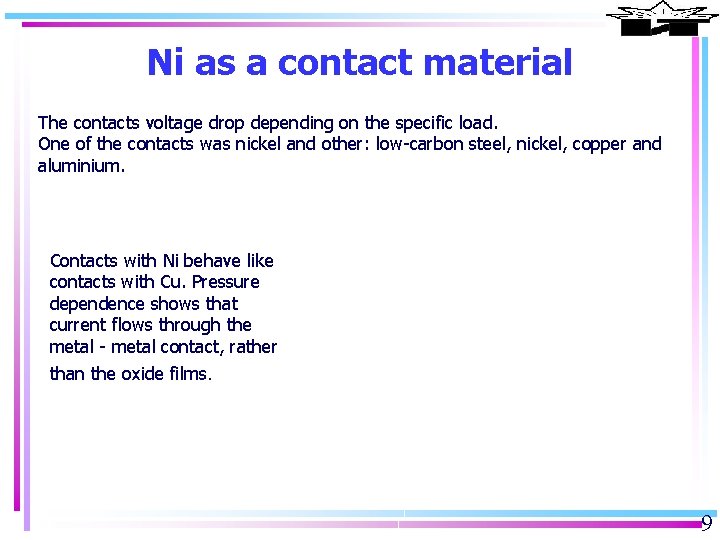 Ni as a contact material The contacts voltage drop depending on the specific load.