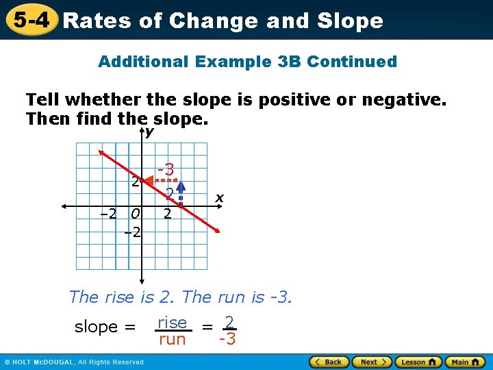 5 -4 Rates of Change and Slope Additional Example 3 B Continued Tell whether