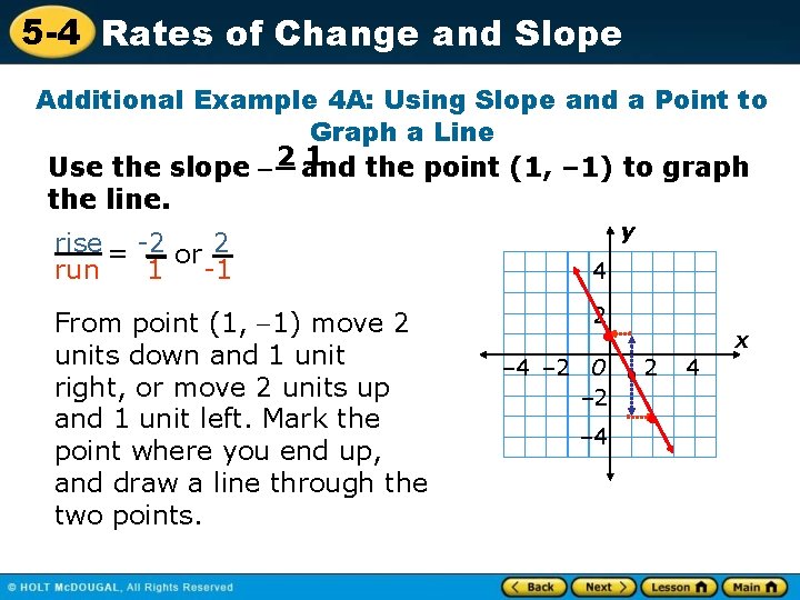 5 -4 Rates of Change and Slope Additional Example 4 A: Using Slope and