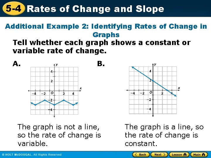 5 -4 Rates of Change and Slope Additional Example 2: Identifying Rates of Change