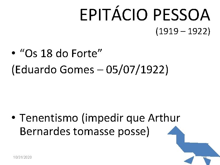 EPITÁCIO PESSOA (1919 – 1922) • “Os 18 do Forte” (Eduardo Gomes – 05/07/1922)