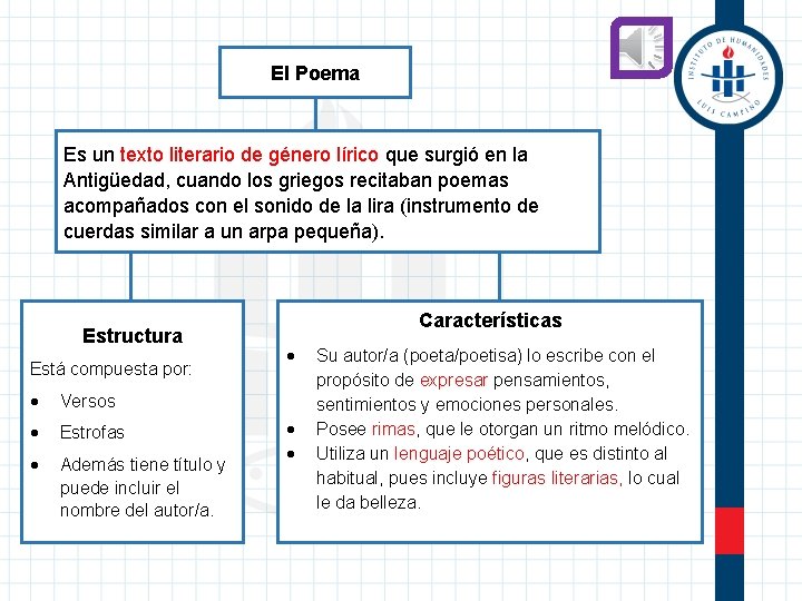 El Poema Es un texto literario de género lírico que surgió en la Antigüedad,