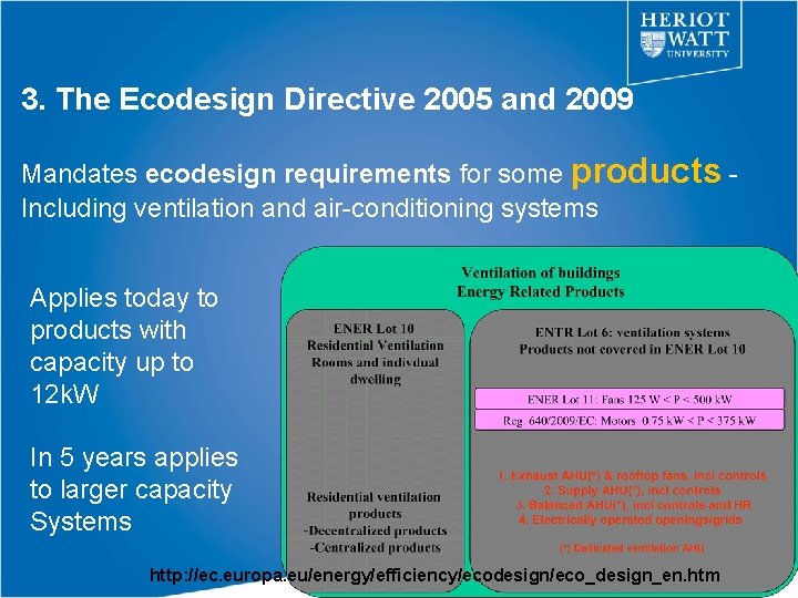 3. The Ecodesign Directive 2005 and 2009 Mandates ecodesign requirements for some products -