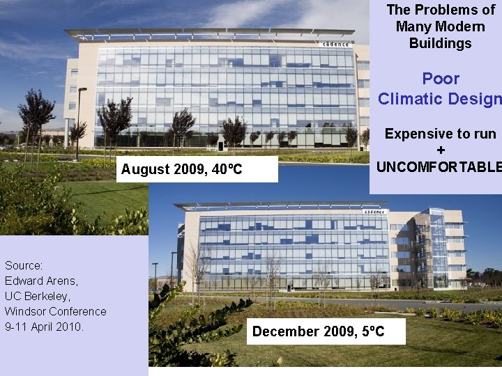 The Problems of Many Modern Buildings Poor Climatic Design August 2009, 40ºC Source: Edward