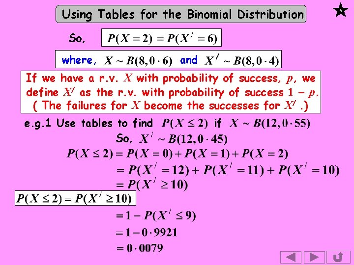 Using Tables for the Binomial Distribution So, where, and If we have a r.