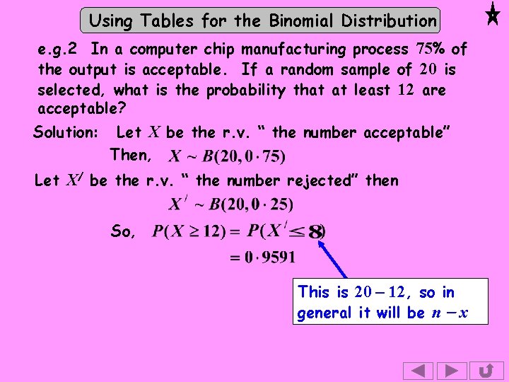 Using Tables for the Binomial Distribution e. g. 2 In a computer chip manufacturing