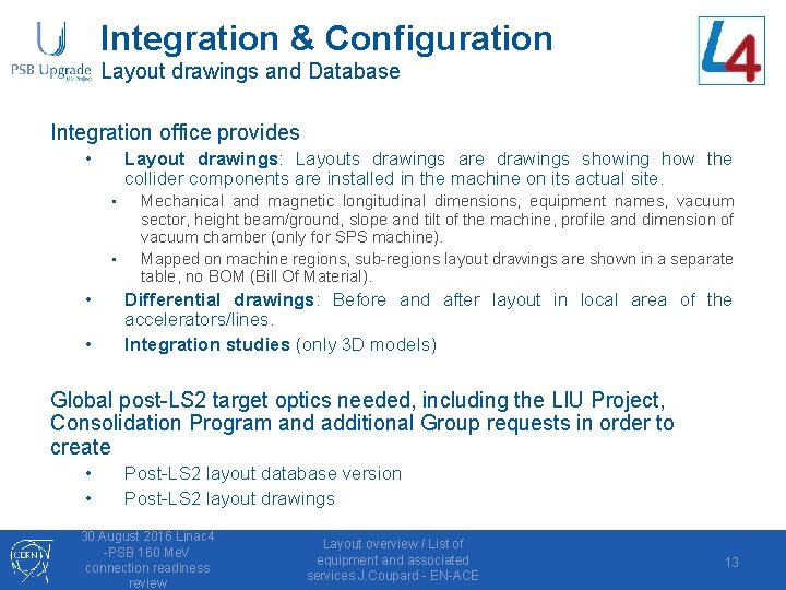 Integration & Configuration Layout drawings and Database Integration office provides Layout drawings: Layouts drawings