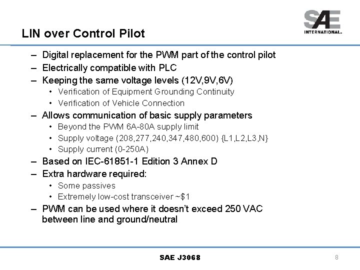 LIN over Control Pilot – Digital replacement for the PWM part of the control