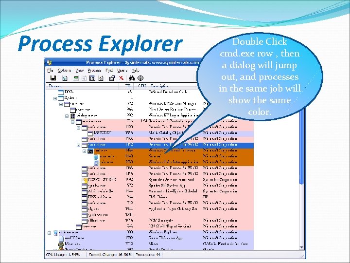 Process Explorer Double Click cmd. exe row , then a dialog will jump out,