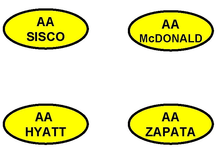 AA SISCO Mc. DONALD AA HYATT AA ZAPATA AA 