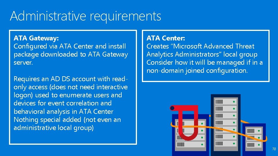 Administrative requirements ATA Gateway: Configured via ATA Center and install package downloaded to ATA