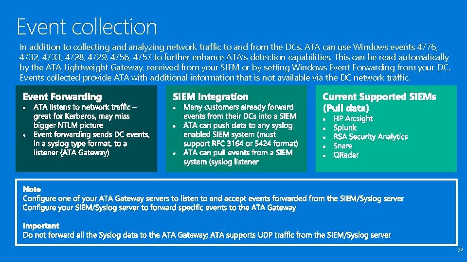 Event collection In addition to collecting and analyzing network traffic to and from the