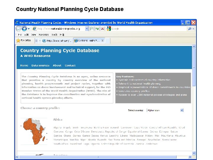 Country National Planning Cycle Database 