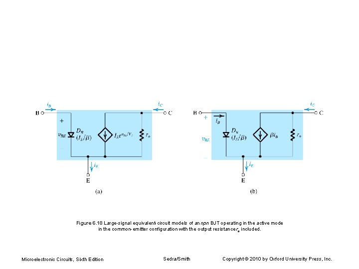 Figure 6. 18 Large-signal equivalent-circuit models of an npn BJT operating in the active Figure 6. 18 Large-signal equivalent-circuit models of an npn BJT operating in the active