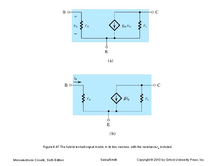 Figure 6. 47 The hybrid- small-signal model, in its two versions, with the resistance Figure 6. 47 The hybrid- small-signal model, in its two versions, with the resistance