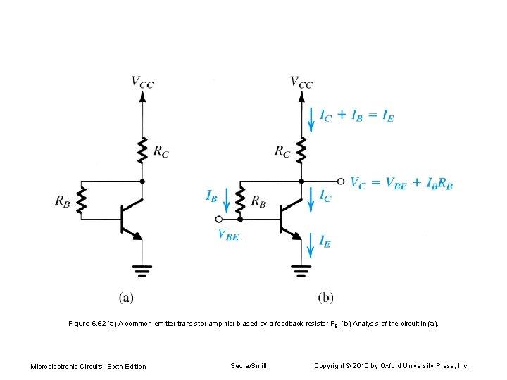 Figure 6. 62 (a) A common-emitter transistor amplifier biased by a feedback resistor RB. Figure 6. 62 (a) A common-emitter transistor amplifier biased by a feedback resistor RB.