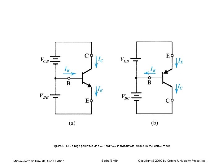 Figure 6. 13 Voltage polarities and current flow in transistors biased in the active