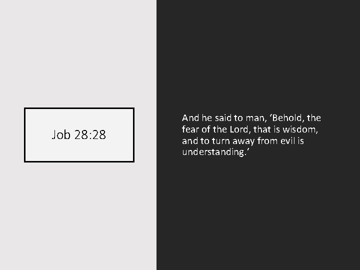 Job 28: 28 And he said to man, ‘Behold, the fear of the Lord,