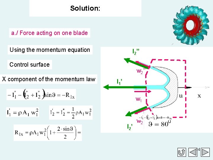 Solution: a. / Force acting on one blade Using the momentum equation I 2’’