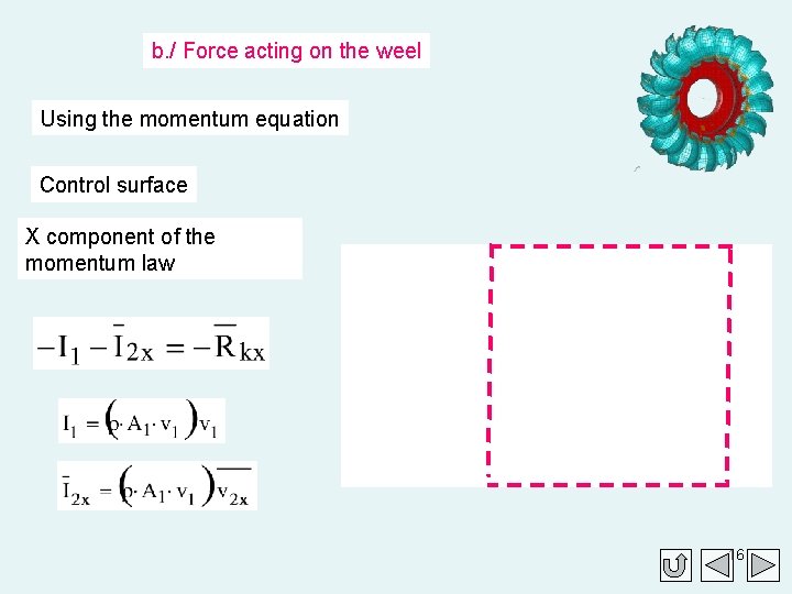 b. / Force acting on the weel Using the momentum equation Control surface X