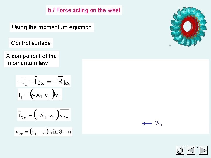 b. / Force acting on the weel Using the momentum equation Control surface X