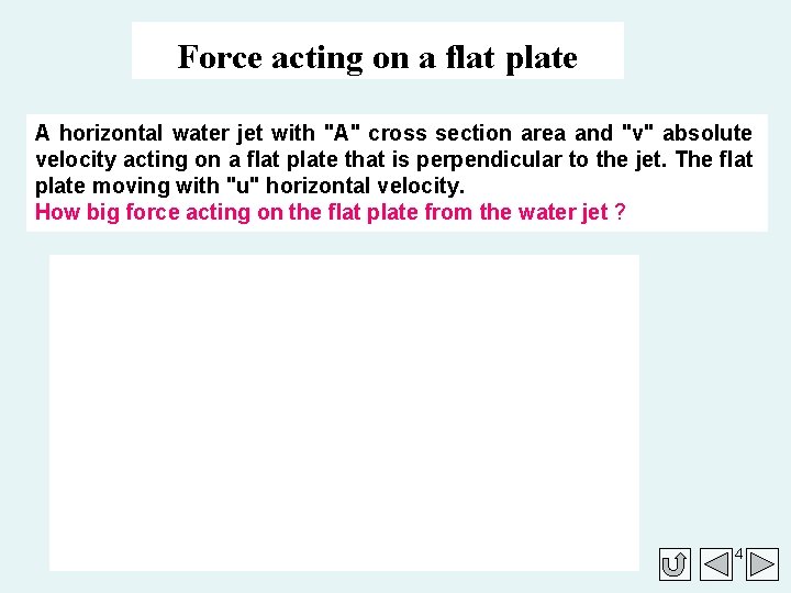Force acting on a flat plate A horizontal water jet with "A" cross section